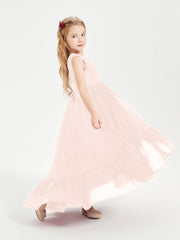Boho Robes de Demoiselles d'Honneur Junior à Jupe en Cascade Rose Perle
