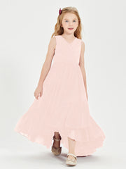 Boho Robes de Demoiselles d'Honneur Junior à Jupe en Cascade Rose Perle