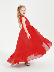 Boho Robes de Demoiselles d'Honneur Junior à Jupe en Cascade Rouge