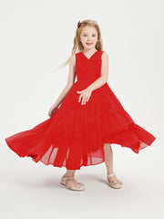 Boho Robes de Demoiselles d'Honneur Junior à Jupe en Cascade Rouge