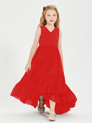 Boho Robes de Demoiselles d'Honneur Junior à Jupe en Cascade Rouge