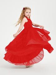 Boho Robes de Demoiselles d'Honneur Junior à Jupe en Cascade Rouge