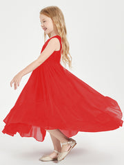 Boho Robes de Demoiselles d'Honneur Junior à Jupe en Cascade Rouge