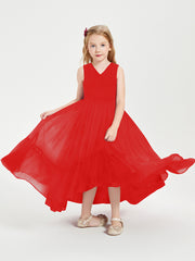 Boho Robes de Demoiselles d'Honneur Junior à Jupe en Cascade Rouge