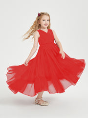 Boho Robes de Demoiselles d'Honneur Junior à Jupe en Cascade Rouge