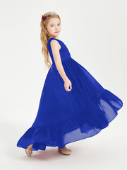 Boho Robes de Demoiselles d'Honneur Junior à Jupe en Cascade Bleu Royale