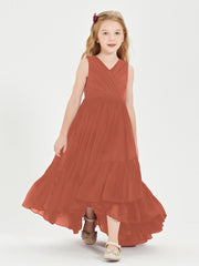 Boho Robes de Demoiselles d'Honneur Junior à Jupe en Cascade Rouille