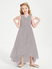 Boho Robes de Demoiselles d'Honneur Junior à Jupe en Cascade Argent