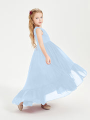 Boho Robes de Demoiselles d'Honneur Junior à Jupe en Cascade Bleu Ciel