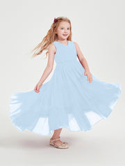 Boho Robes de Demoiselles d'Honneur Junior à Jupe en Cascade Bleu Ciel
