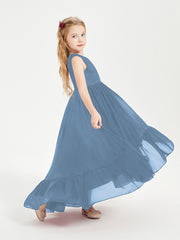 Boho Robes de Demoiselles d'Honneur Junior à Jupe en Cascade Bleu de Schiste