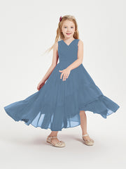 Boho Robes de Demoiselles d'Honneur Junior à Jupe en Cascade Bleu de Schiste