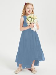 Boho Robes de Demoiselles d'Honneur Junior à Jupe en Cascade Bleu de Schiste
