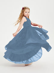Boho Robes de Demoiselles d'Honneur Junior à Jupe en Cascade Bleu de Schiste