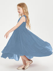 Boho Robes de Demoiselles d'Honneur Junior à Jupe en Cascade Bleu de Schiste