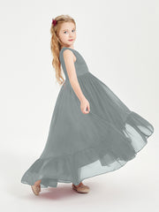 Boho Robes de Demoiselles d'Honneur Junior à Jupe en Cascade Gris Acier
