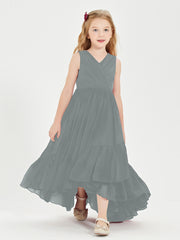 Boho Robes de Demoiselles d'Honneur Junior à Jupe en Cascade Gris Acier
