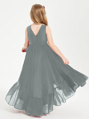 Boho Robes de Demoiselles d'Honneur Junior à Jupe en Cascade Gris Acier