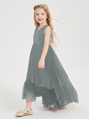 Boho Robes de Demoiselles d'Honneur Junior à Jupe en Cascade Gris Acier