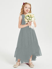 Boho Robes de Demoiselles d'Honneur Junior à Jupe en Cascade Gris Acier