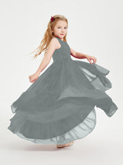 Boho Robes de Demoiselles d'Honneur Junior à Jupe en Cascade Gris Acier