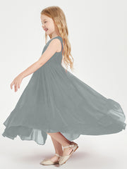 Boho Robes de Demoiselles d'Honneur Junior à Jupe en Cascade Gris Acier