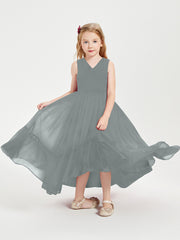 Boho Robes de Demoiselles d'Honneur Junior à Jupe en Cascade Gris Acier