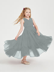 Boho Robes de Demoiselles d'Honneur Junior à Jupe en Cascade Gris Acier