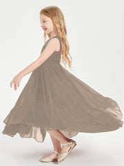 Boho Robes de Demoiselles d'Honneur Junior à Jupe en Cascade Taupe