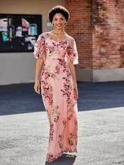 Robe Florale Appliquée avec Demi-Manches à Col en V As Picture Grande Taille