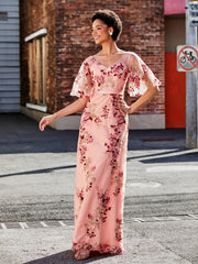 Robe Florale Appliquée avec Demi-Manches à Col en V As Picture Grande Taille