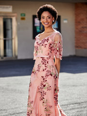 Robe Florale Appliquée avec Demi-Manches à Col en V As Picture Grande Taille