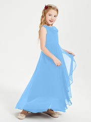 Junior Robes de Demoiselle d'Honneur Modernes à Col Cowl Asymétrique Bleu
