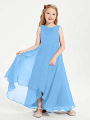 Junior Robes de Demoiselle d'Honneur Modernes à Col Cowl Asymétrique Bleu