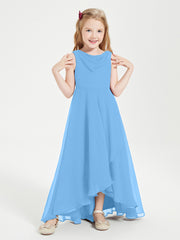 Junior Robes de Demoiselle d'Honneur Modernes à Col Cowl Asymétrique Bleu