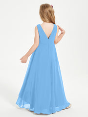 Junior Robes de Demoiselle d'Honneur Modernes à Col Cowl Asymétrique Bleu
