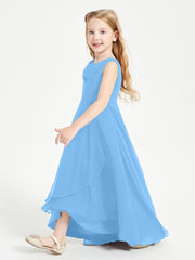 Junior Robes de Demoiselle d'Honneur Modernes à Col Cowl Asymétrique Bleu