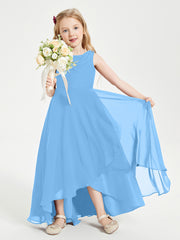 Junior Robes de Demoiselle d'Honneur Modernes à Col Cowl Asymétrique Bleu