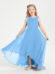 Junior Robes de Demoiselle d'Honneur Modernes à Col Cowl Asymétrique Bleu