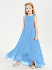 Junior Robes de Demoiselle d'Honneur Modernes à Col Cowl Asymétrique Bleu