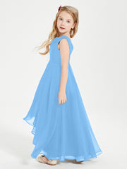 Junior Robes de Demoiselle d'Honneur Modernes à Col Cowl Asymétrique Bleu