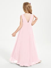 Junior Robes de Demoiselle d'Honneur Modernes à Col Cowl Asymétrique Rose Pâle