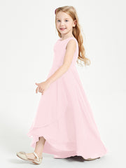 Junior Robes de Demoiselle d'Honneur Modernes à Col Cowl Asymétrique Rose Pâle