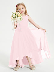 Junior Robes de Demoiselle d'Honneur Modernes à Col Cowl Asymétrique Rose Pâle