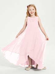 Junior Robes de Demoiselle d'Honneur Modernes à Col Cowl Asymétrique Rose Pâle