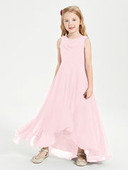 Junior Robes de Demoiselle d'Honneur Modernes à Col Cowl Asymétrique Rose Pâle
