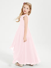 Junior Robes de Demoiselle d'Honneur Modernes à Col Cowl Asymétrique Rose Pâle