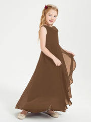 Junior Robes de Demoiselle d'Honneur Modernes à Col Cowl Asymétrique Brun