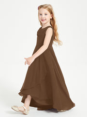Junior Robes de Demoiselle d'Honneur Modernes à Col Cowl Asymétrique Brun