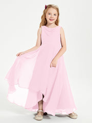 Junior Robes de Demoiselle d'Honneur Modernes à Col Cowl Asymétrique Rose Bonbon